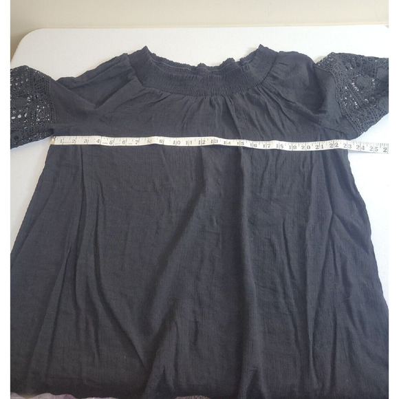 Cato Black Goth Crochet Smocked 3/4 Sleeve Boho Peasant Top Plus Size 18/20W - Picture 4 of 9